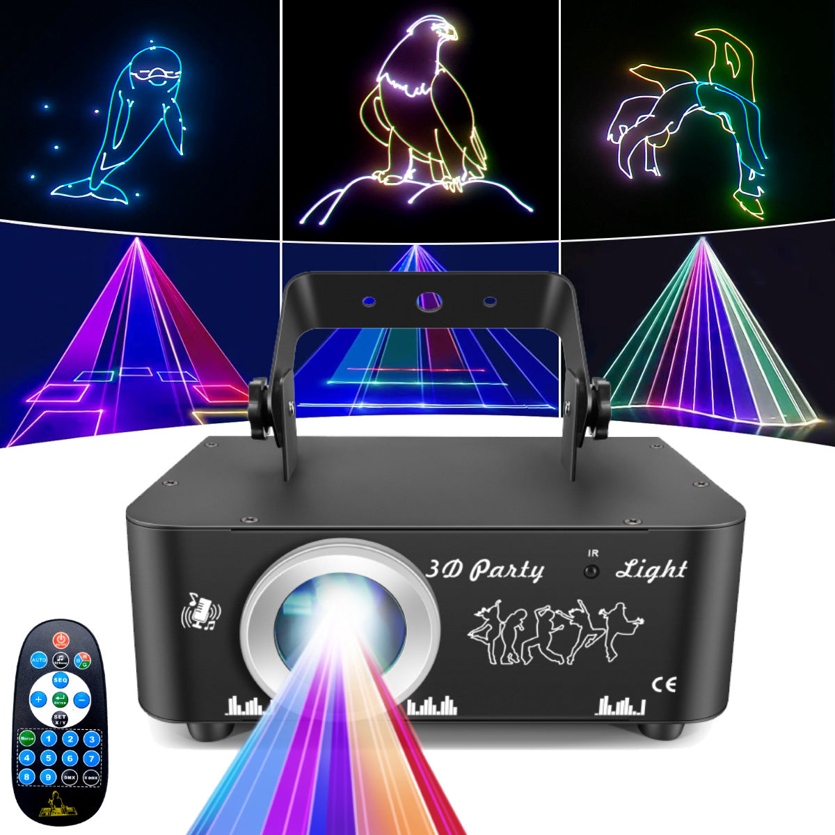 DJ Discolicht Partylicht, 3D RGB Animation Disco Licht mit Fernbedienung, Party Lichter mit DMX, Musik Sound Activated Beam Effekt Bühnenlicht für