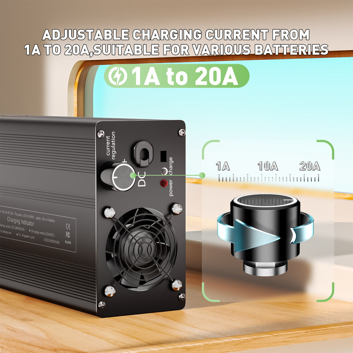 12V Lithium Batterieladegerät YIFASITE 12V 20A LiFePO4 Ladegerät | Intelligentes 3-Stufen-Ladegerät Mit Anderson-Anschluss Intelligentes Ladegerät