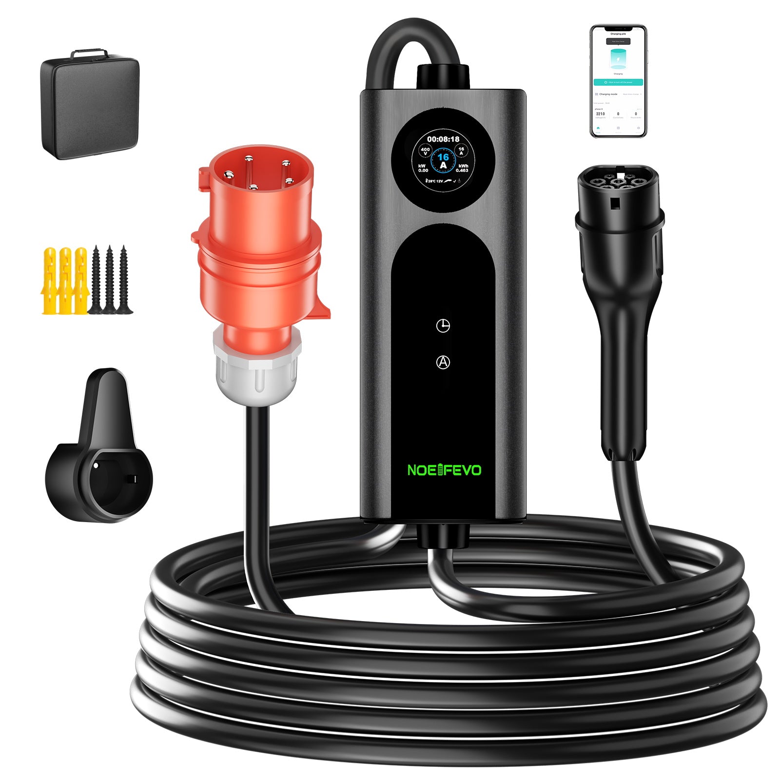 NOEIFEVO 2026 Pro mobil wallbox 11kw med app, elbil CEE 16A til Type 2 ladekabel, 3-faset EV-lader for alle EV-er (IEC 62196-2) og PHEV-er