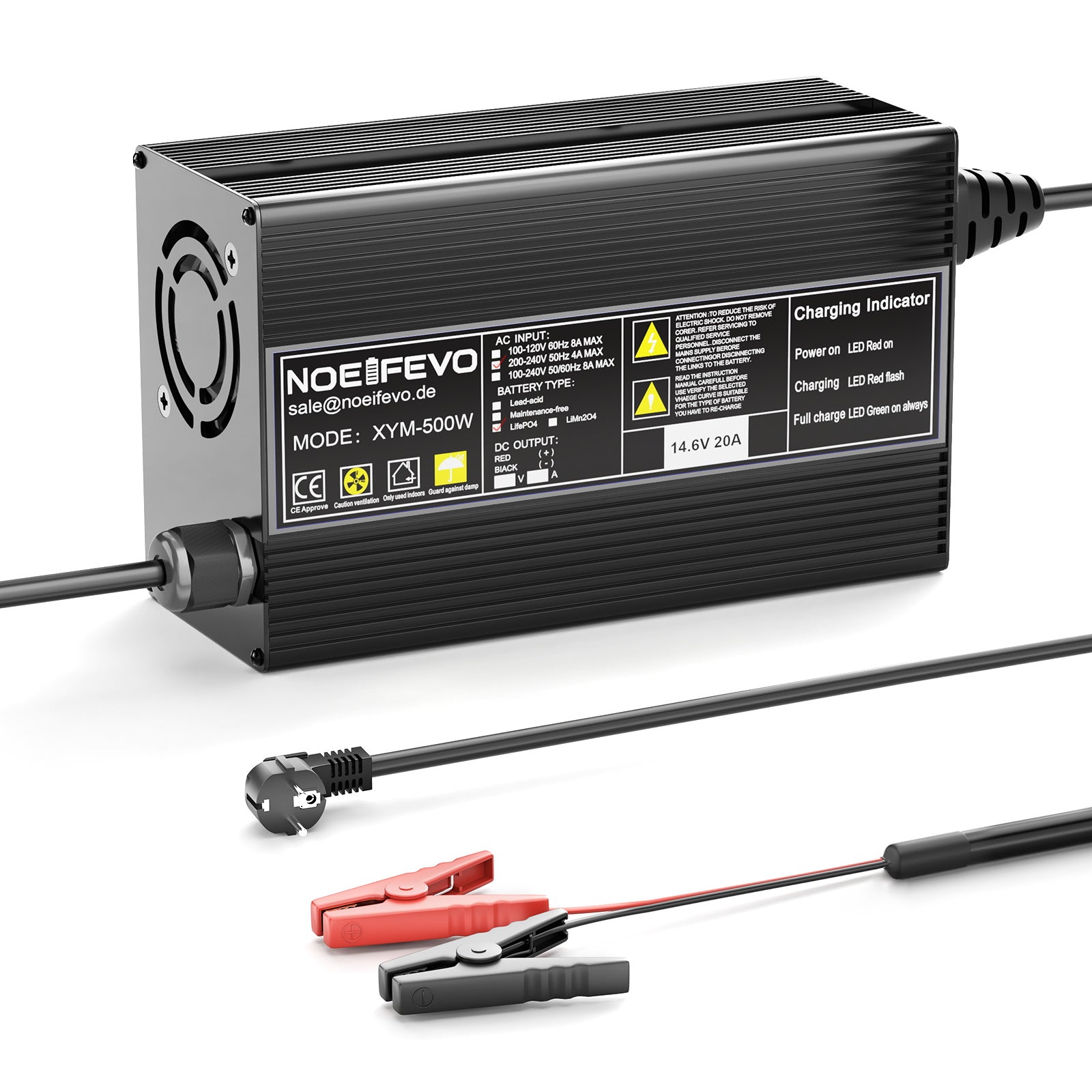 Noeifevo 14.6V 20A LiFePO4 Akku Ladegerät für 12V 12.8V LiFePO4 Batterie