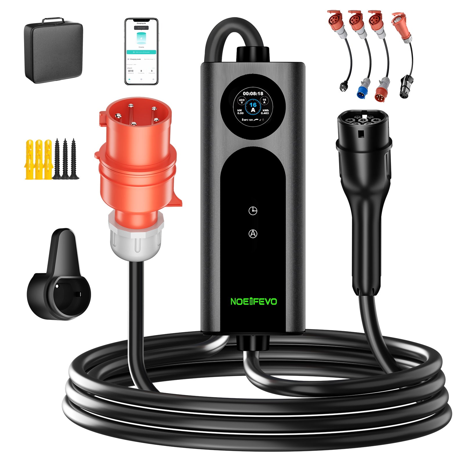 NOEIFEVO 2026 Pro mobil wallbox 11kw med app, elbil CEE 16A til Type 2 ladekabel, 3-faset EV-lader for alle EV-er (IEC 62196-2) og PHEV-er