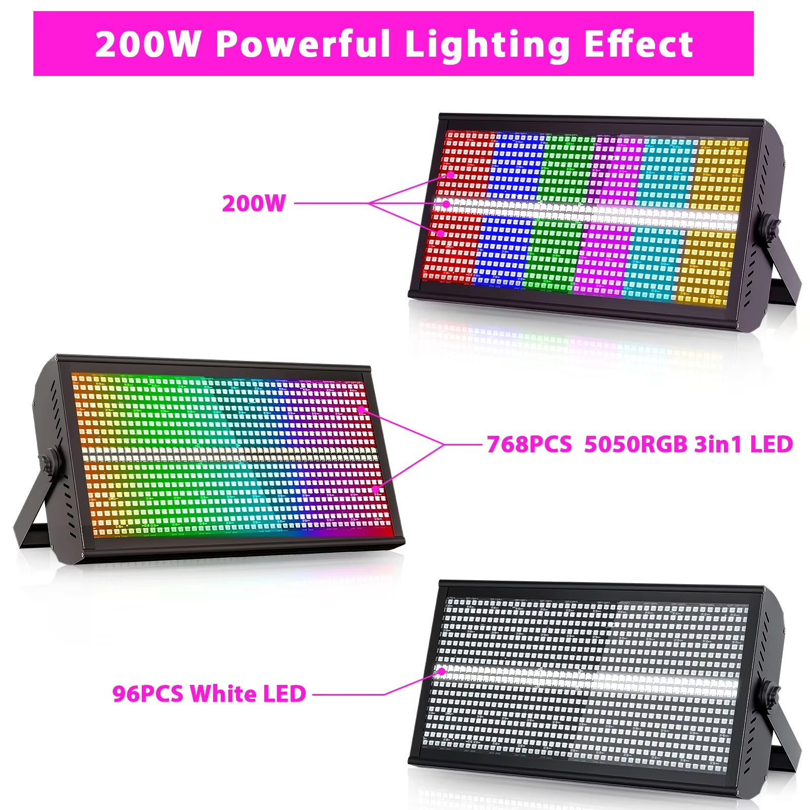 200W LED RGBW 48+8-Segment-Stroboskoplichter DMX512 Wash Bühnenlicht Uplight DJ-Lichter für Partys, Discos, Hochzeiten, Bars und KTVs