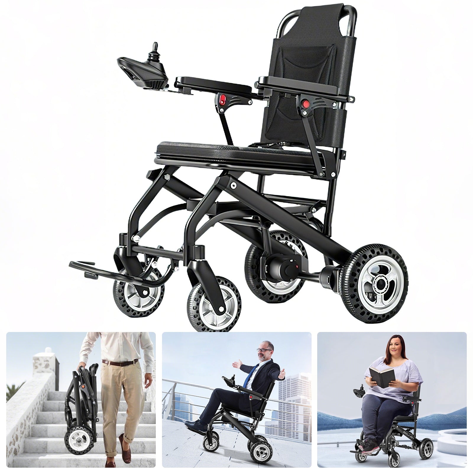 Elektrorollstuhl – 13.6kg,300W Motor, abnehmbarer Lithium-Akku, elektromagnetische Bremse, 100kg Tragkraft,Leicht Rollstuhl Elektrisch Faltbar ideal für Reisen & Alltag