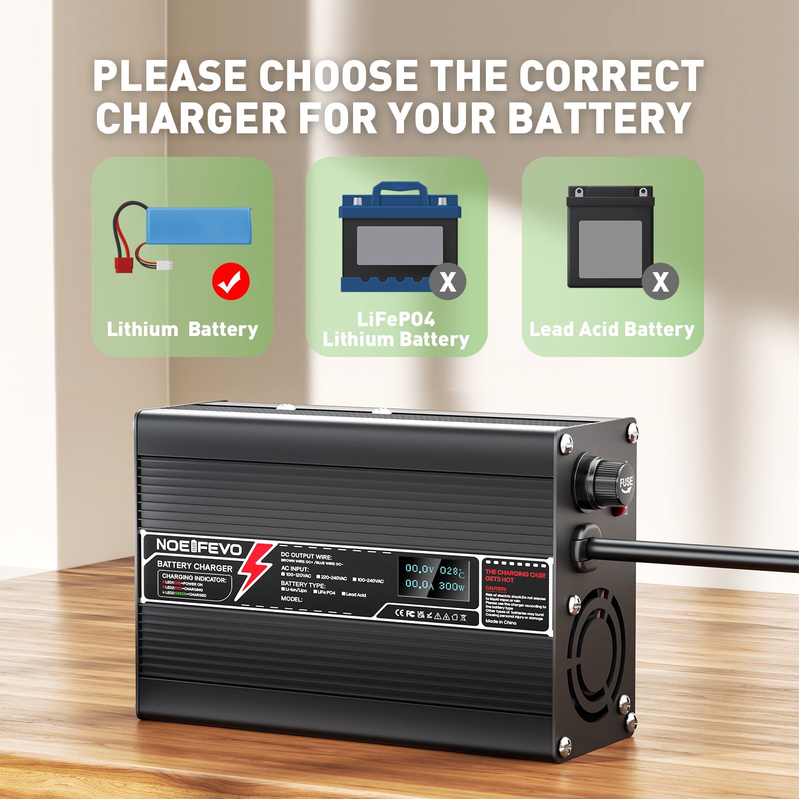 NOEIFEVO 29.4V 2A 3A 4A 5A litiumladdare för 7S 25.9V Li-Ion Lipo-batterier, med LCD-display, kylfläkt, automatisk avstängning