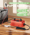 NOEIFEVO 14,6V 30A vandtæt lithium LiFePO4 batterioplader til 12V(12,8V) 4S LiFePO4 batteri, 0V BMS aktivering, automatisk nedlukning med fuld beskyttelse