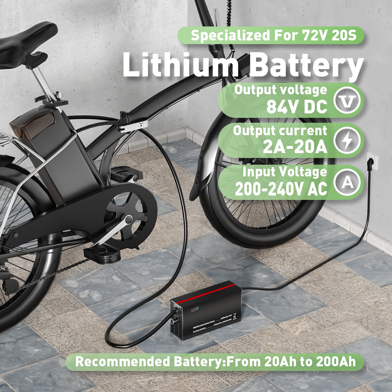NOEIFEVO 84V 2-20A Carregador de Bateria de Lítio para Bateria de Lítio Li-Ion Lipo 74V 20S, com Display LCD, Corrente Ajustável, Carregador para E-Bike, Scooter e Moto Elétrica