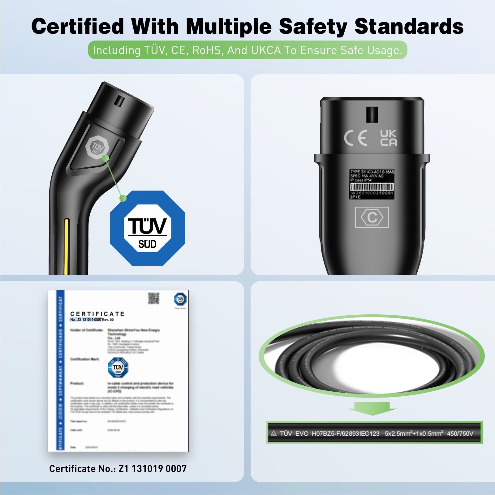 NOEIFEVO mobil veggboks 11kW med app [5m/10m | 3-fas | 6–16 A], ladekabel til elbil CEE-16A 400V til Type 2 med justerbar ladeeffekt, EV-lader for ID.3/4/5/7, IX1, Model 3/Y og andre BEV/PHEV