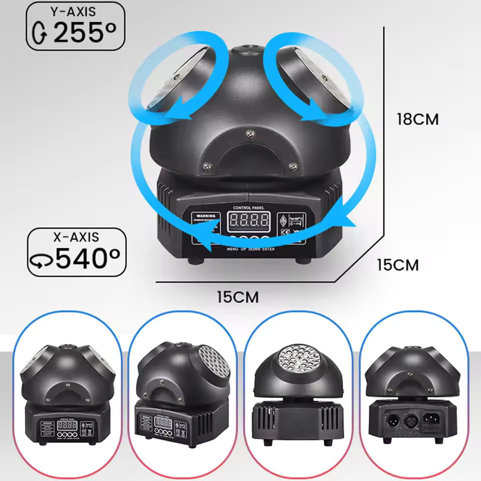 36W Mini-Discolichter, RGBW LED-Partybeleuchtung, Doppel-Moving-Head-Strahler, DMX512 DJ-Ausrüstung Stroboskop-Bühneneffekt für Nachtclub, Bar und Show
