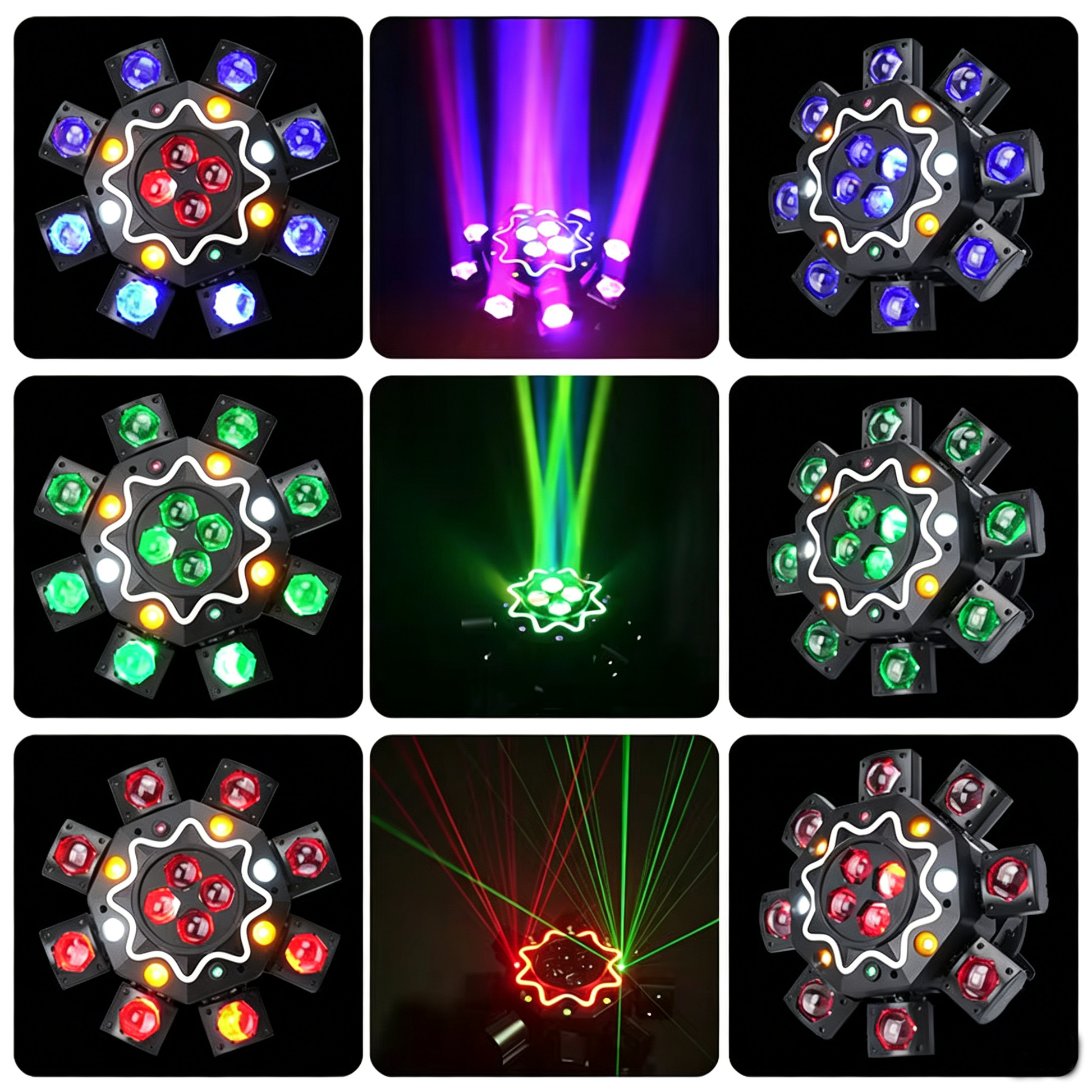 Luce Moving Head 200W a 8 bracci tipo Occhio d'Ape, illuminazione da palco per DJ con supporto DMX512, party light LED RGBW 4-in-1 con telecomando per matrimoni, bar, club e discoteche