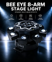 Luce Moving Head 200W a 8 bracci tipo Occhio d'Ape, illuminazione da palco per DJ con supporto DMX512, party light LED RGBW 4-in-1 con telecomando per matrimoni, bar, club e discoteche
