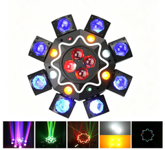 Luce Moving Head 200W a 8 bracci tipo Occhio d'Ape, illuminazione da palco per DJ con supporto DMX512, party light LED RGBW 4-in-1 con telecomando per matrimoni, bar, club e discoteche