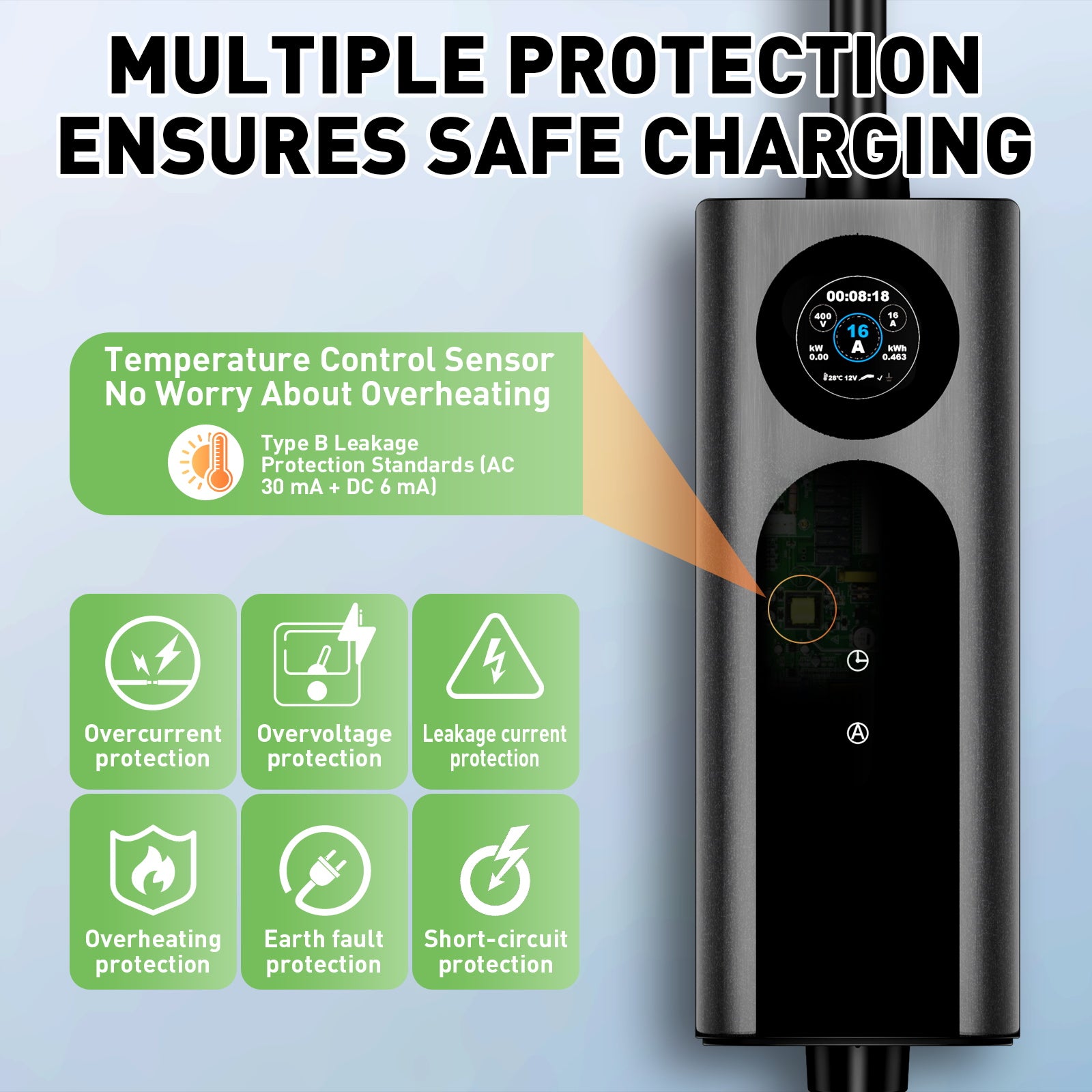 NOEIFEVO mobil veggboks 11kW med app [5m/10m | 3-fas | 6–16 A], ladekabel til elbil CEE-16A 400V til Type 2 med justerbar ladeeffekt, EV-lader for ID.3/4/5/7, IX1, Model 3/Y og andre BEV/PHEV