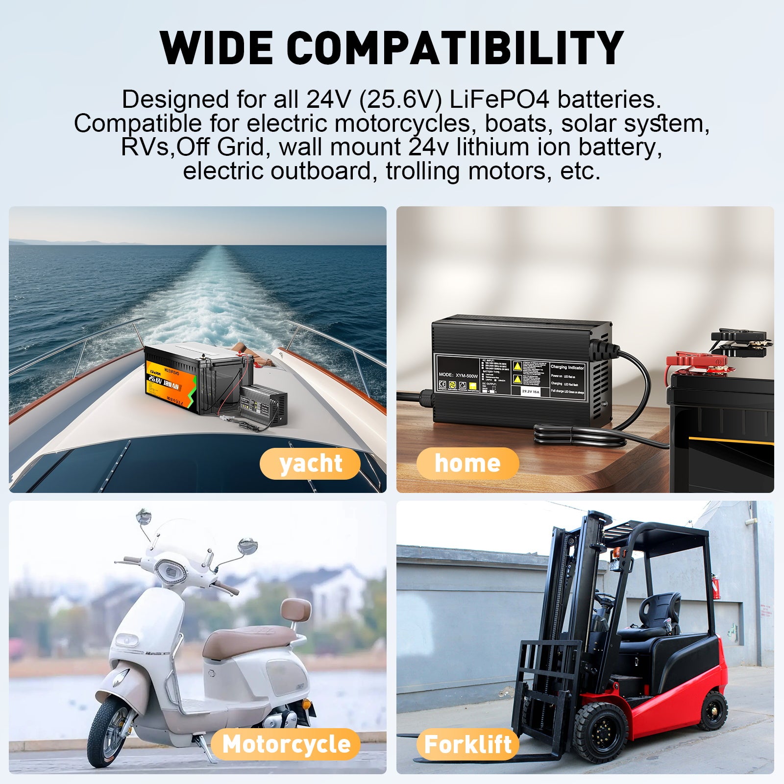 Noeifevo 29.2V 15A LiFePO4 Akku Ladegerät für 24V 25.6V Lithium Batterie,0V BMS Aktivieren, Automatische Abschaltung mit Vollschutz