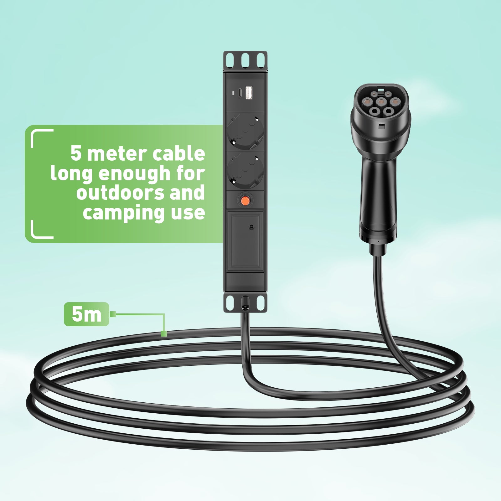 Noeifevo V2L-adapter (vehicle to load) voor MG en BYD, adapter voor ontladen elektrisch voertuig 16A type 2 naar Schuko stopcontact met 5 meter kabel