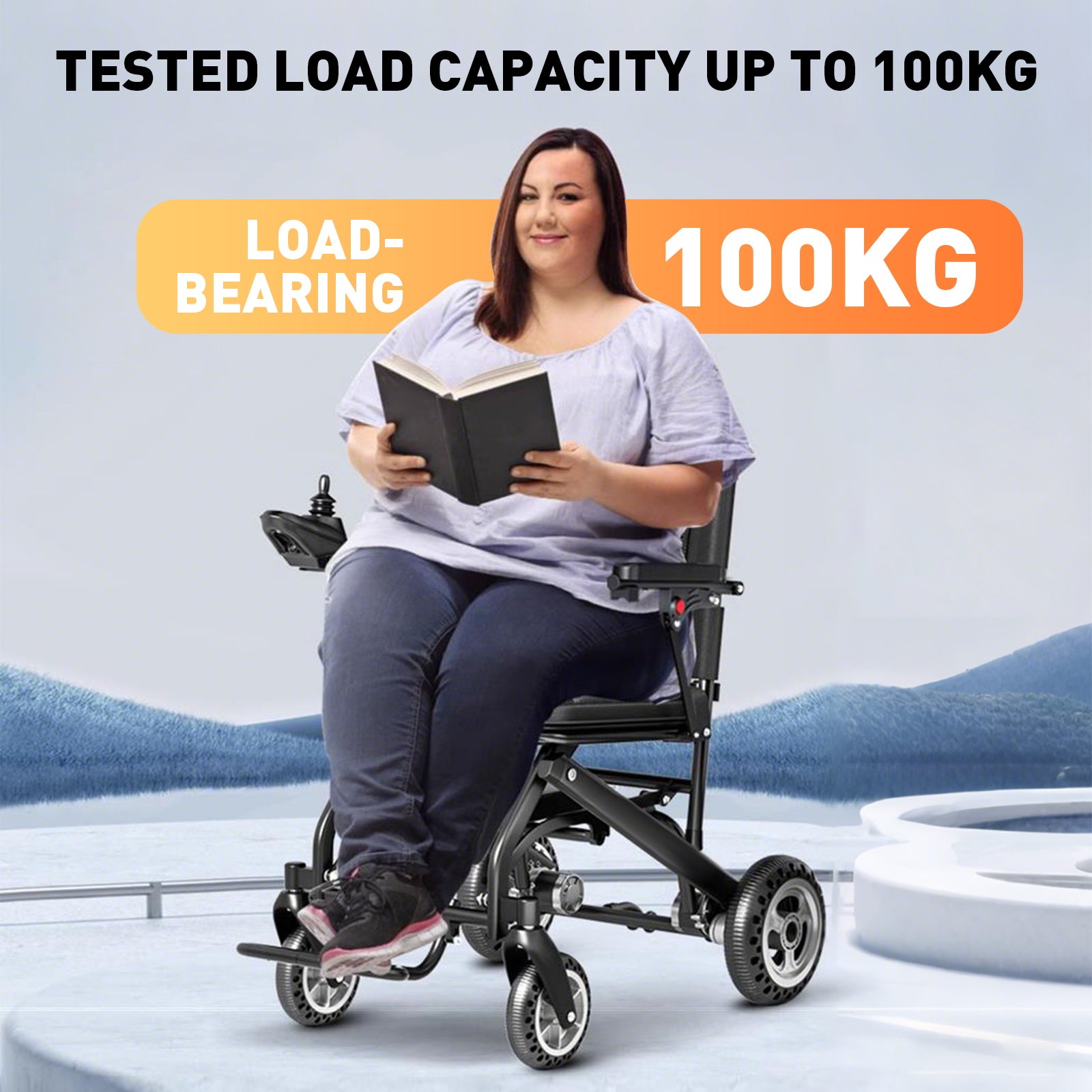 Elektrorollstuhl – 13.6kg,300W Motor, abnehmbarer Lithium-Akku, elektromagnetische Bremse, 100kg Tragkraft,Leicht Rollstuhl Elektrisch Faltbar ideal für Reisen & Alltag