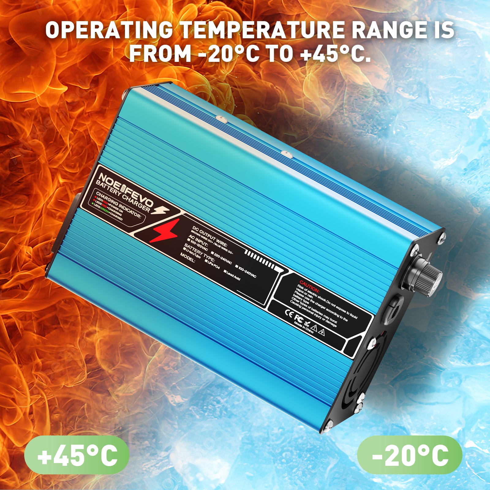 NOEIFEVO 50.4V 2A 2.5A 3A  Lithium-oplader til 12S 44.4V Li-Ion Lipo-batterier, kølefan, automatisk slukning (BLÅ)