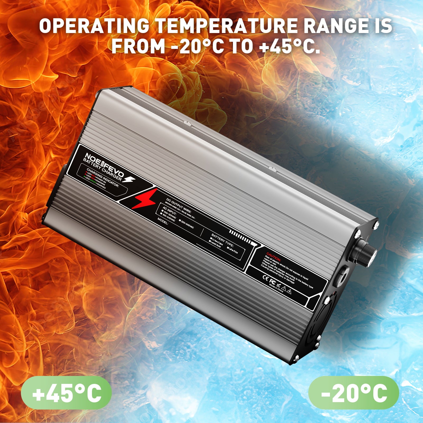 NOEIFEVO 14,6V 20A LiFePO4 nabíječka baterií pro 12V (12,8V) 4S baterii, automatické vypnutí, hliníkový kryt, s ventilátorem (stříbrná)