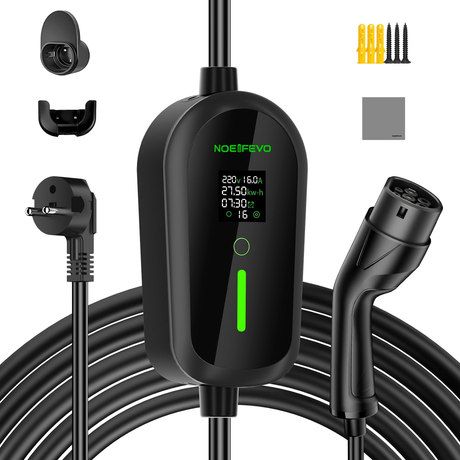 Noeifevo Portable Type 2/ Tyyppi 1 3.7KW 16A EV-laturi,5m / 10m/15m mobiili EV-latauskaapeli Schukolla