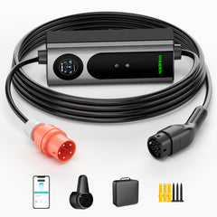 NOEIFEVO mobil veggboks 11kW med app [5m/10m | 3-fas | 6–16 A], ladekabel til elbil CEE-16A 400V til Type 2 med justerbar ladeeffekt, EV-lader for ID.3/4/5/7, IX1, Model 3/Y og andre BEV/PHEV