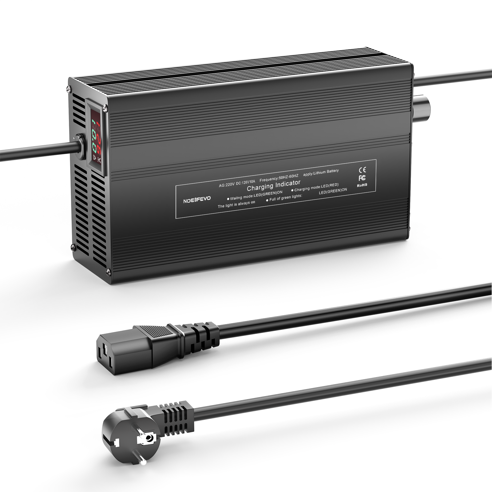 NOEIFEVO 126V 1A-10A nabíječka pro lithium-iontové baterie, vhodná pro 111V 30S lithium-baterie Li-Ion-LiPo, LCD displej, nastavitelný proud.
