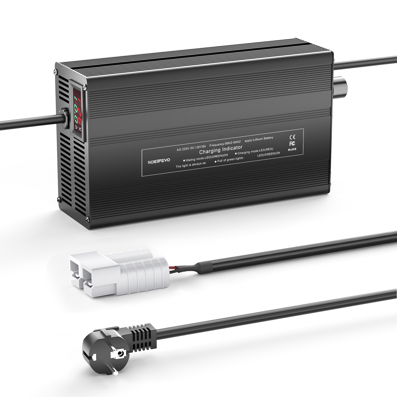 NOEIFEVO 126V 1A-10A nabíječka pro lithium-iontové baterie, vhodná pro 111V 30S lithium-baterie Li-Ion-LiPo, LCD displej, nastavitelný proud.