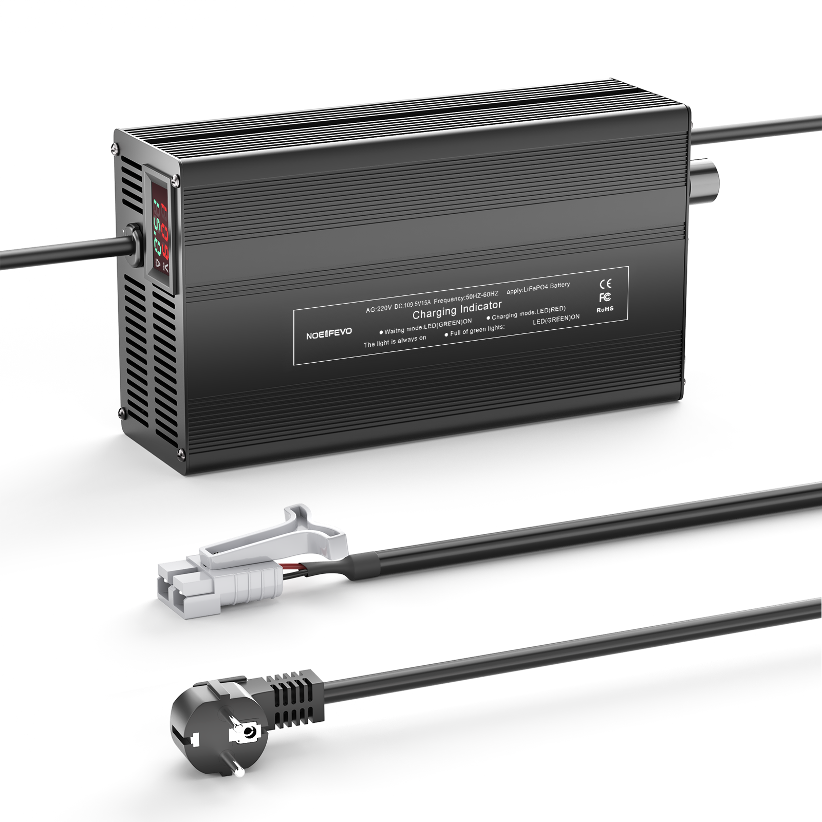 Carregador de Bateria LiFePO4 NOEIFEVO 109,5V 1A-15A, adequado para bateria LiFePO4 96V 30S, com Display LCD, corrente ajustável