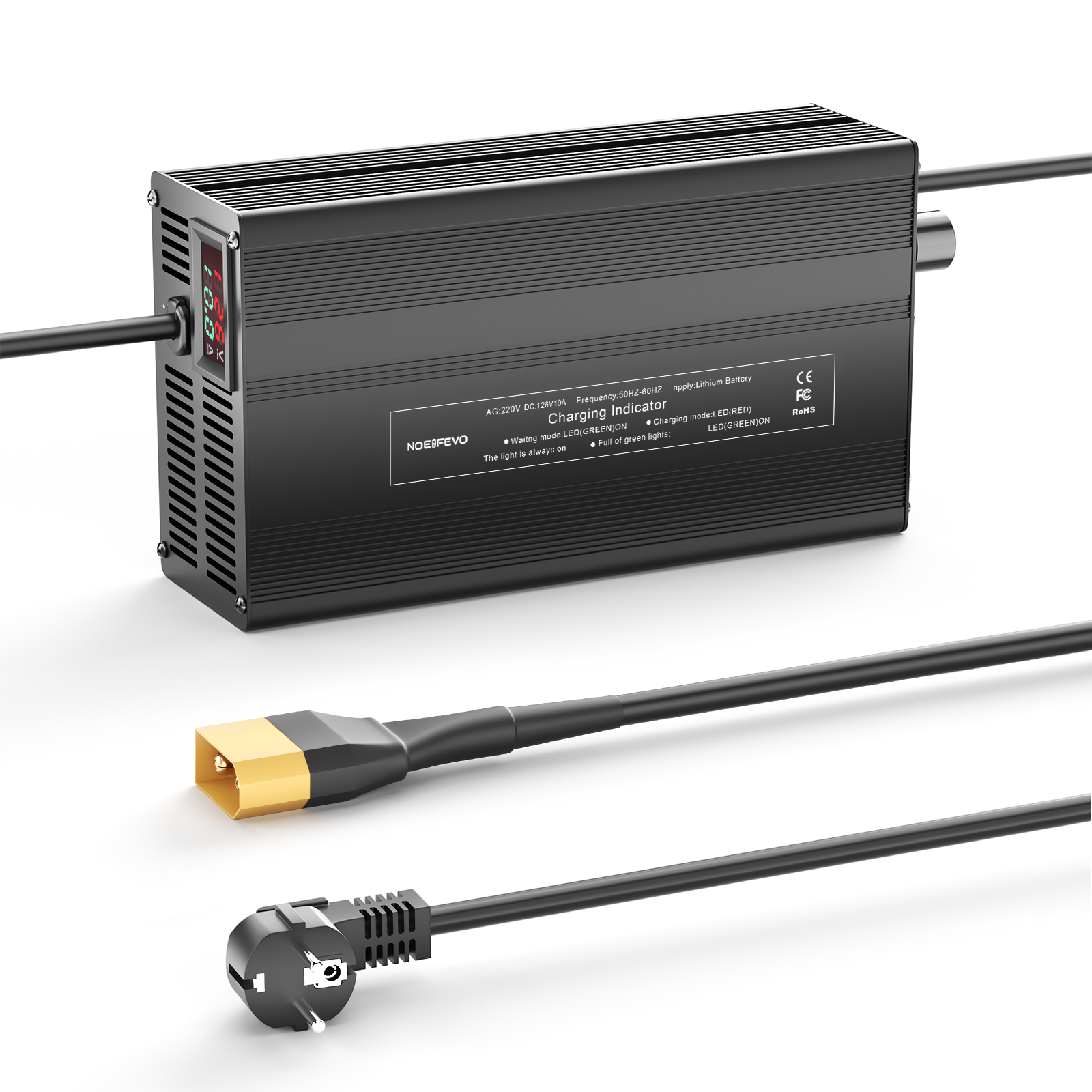 NOEIFEVO 126V 1A-10A nabíječka pro lithium-iontové baterie, vhodná pro 111V 30S lithium-baterie Li-Ion-LiPo, LCD displej, nastavitelný proud.