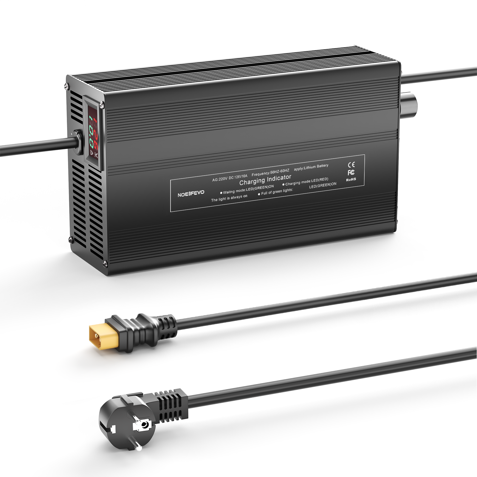 NOEIFEVO 126V 1A-10A nabíječka pro lithium-iontové baterie, vhodná pro 111V 30S lithium-baterie Li-Ion-LiPo, LCD displej, nastavitelný proud.