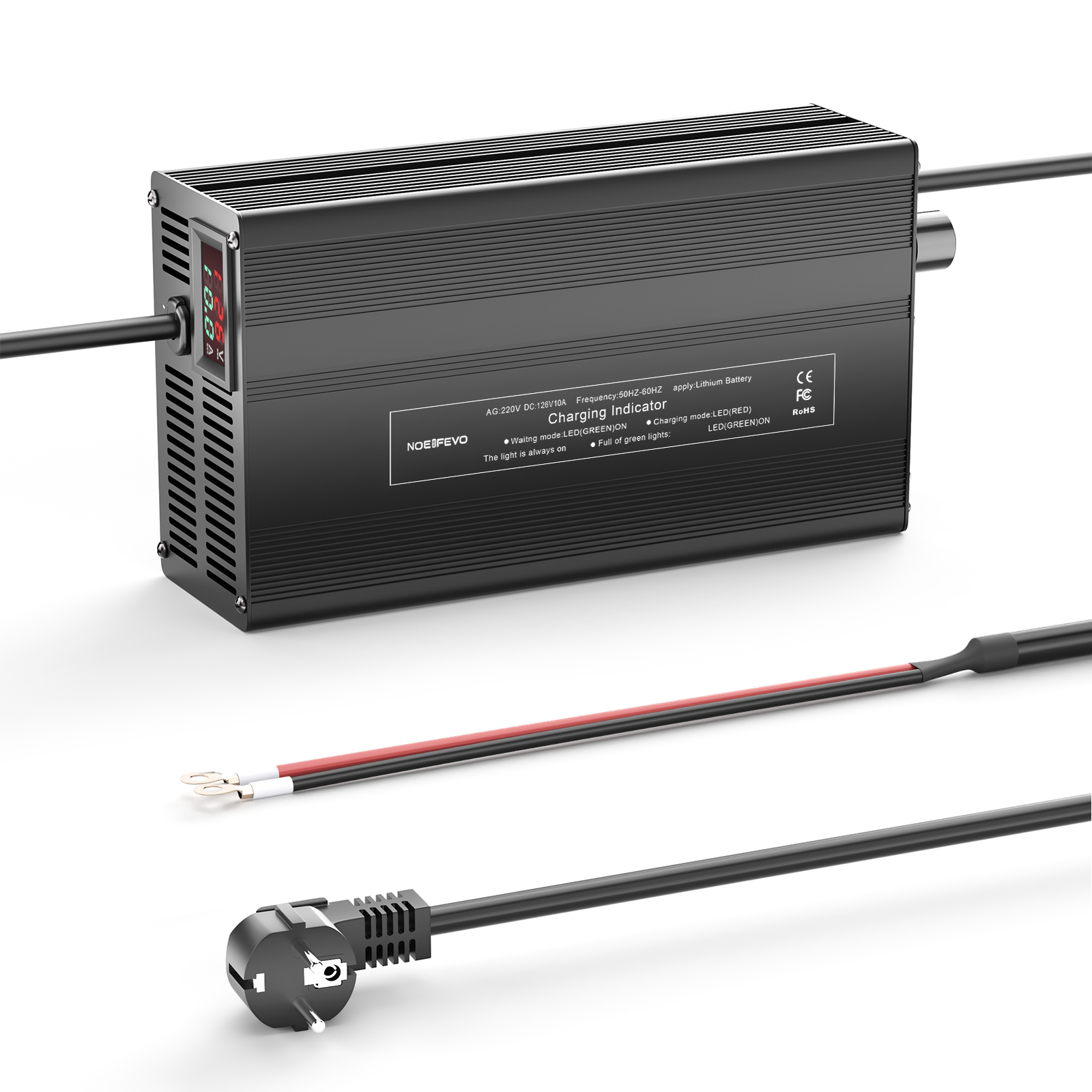 NOEIFEVO 126V 1A-10A nabíječka pro lithium-iontové baterie, vhodná pro 111V 30S lithium-baterie Li-Ion-LiPo, LCD displej, nastavitelný proud.