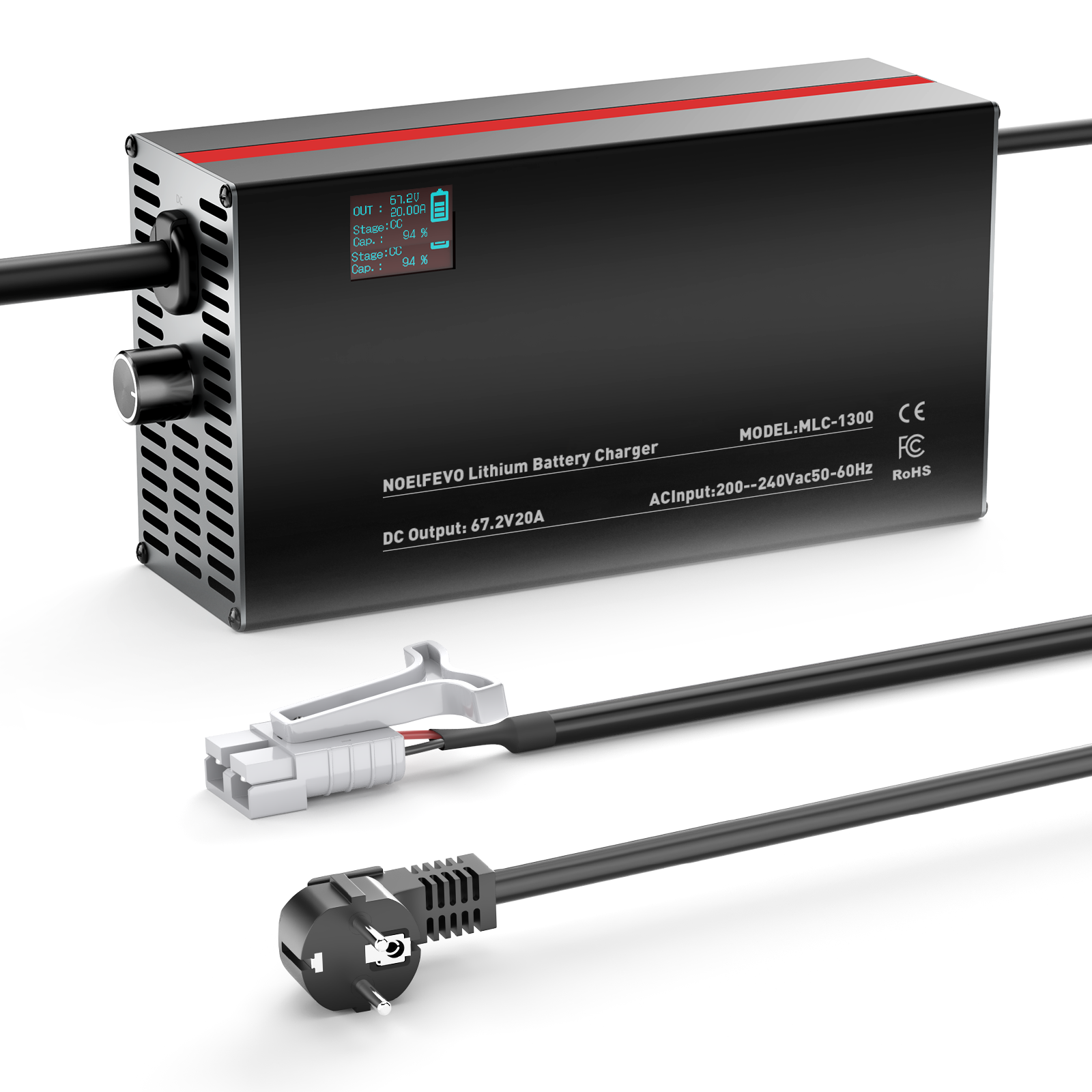 NOEIFEVO 67,2V 2-20A carregador de bateria de lítio para baterias de lítio Li-Ion Lipo 59,2V 60V 16S, com display LCD, corrente ajustável, carregador para e-bike, scooter, motocicleta elétrica