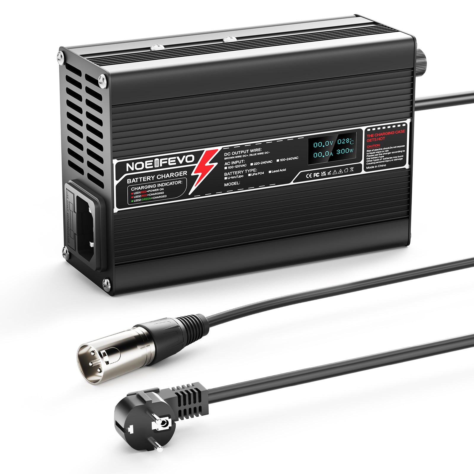 NOEIFEVO 29,4V 2A litiumladdare för 7S 25,9V Li-Ion Lipo-batterier, med LCD-skärm, kylfläkt och automatisk avstängning
