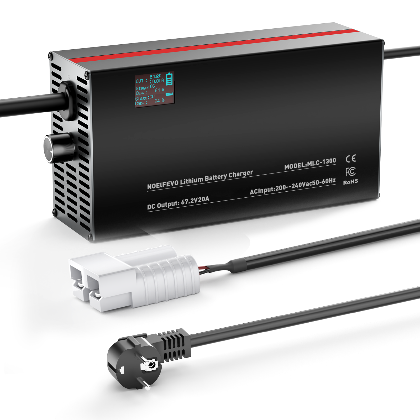 NOEIFEVO 67,2V 2-20A carregador de bateria de lítio para baterias de lítio Li-Ion Lipo 59,2V 60V 16S, com display LCD, corrente ajustável, carregador para e-bike, scooter, motocicleta elétrica