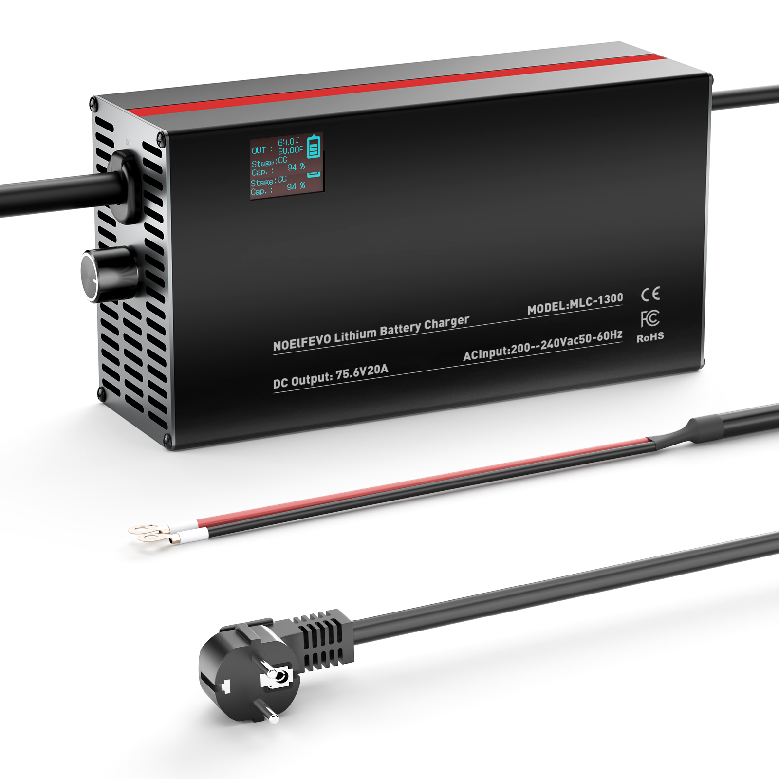 NOEIFEVO 84V 2-20A Carregador de Bateria de Lítio para Bateria de Lítio Li-Ion Lipo 74V 20S, com Display LCD, Corrente Ajustável, Carregador para E-Bike, Scooter e Moto Elétrica