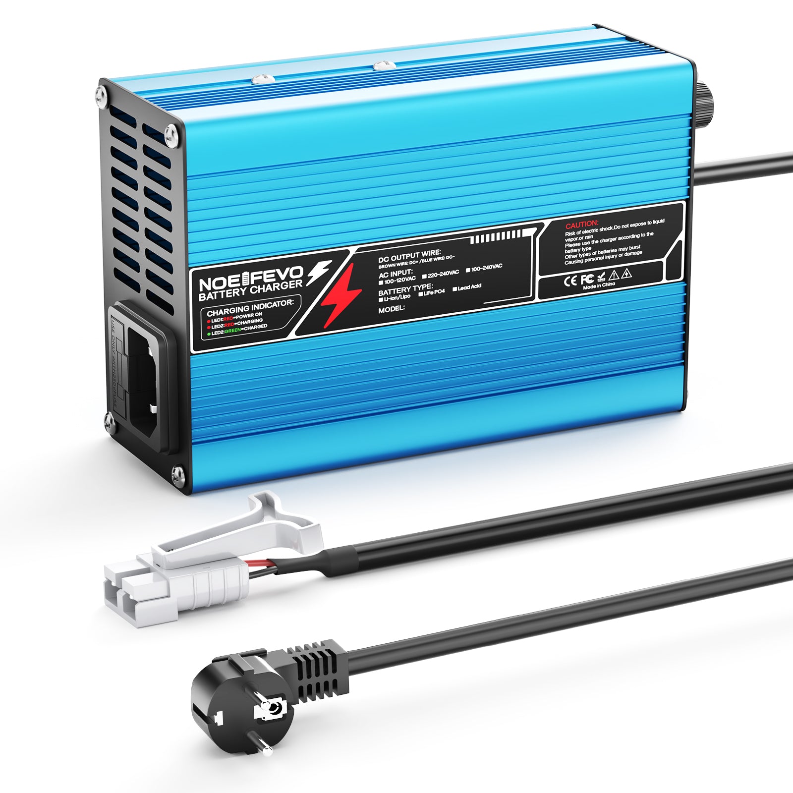 NOEIFEVO 29.4V 2A 3A 4A 5A  Lithium-laddare för 7S 25.9V Li-Ion Lipo-batterier, kylfläkt, automatisk avstängning (BLÅ)