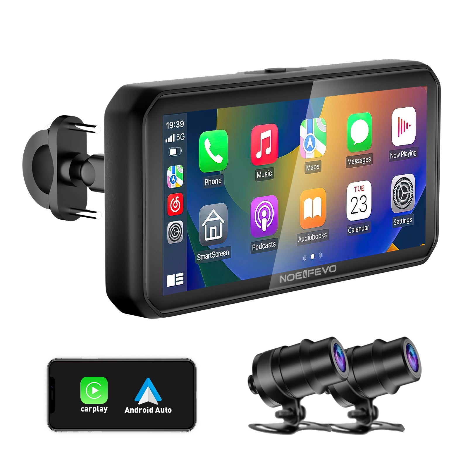 NOEIFEVO MT9B moottoripyörän Carplay-näyttö kuolleen kulman tunnistustoiminnolla, langaton CarPlay ja Android Auto, kannettava vedenpitävä 6,3 tuuman kosketusnäyttö, parannettu kaksois-Bluetooth, navigointi