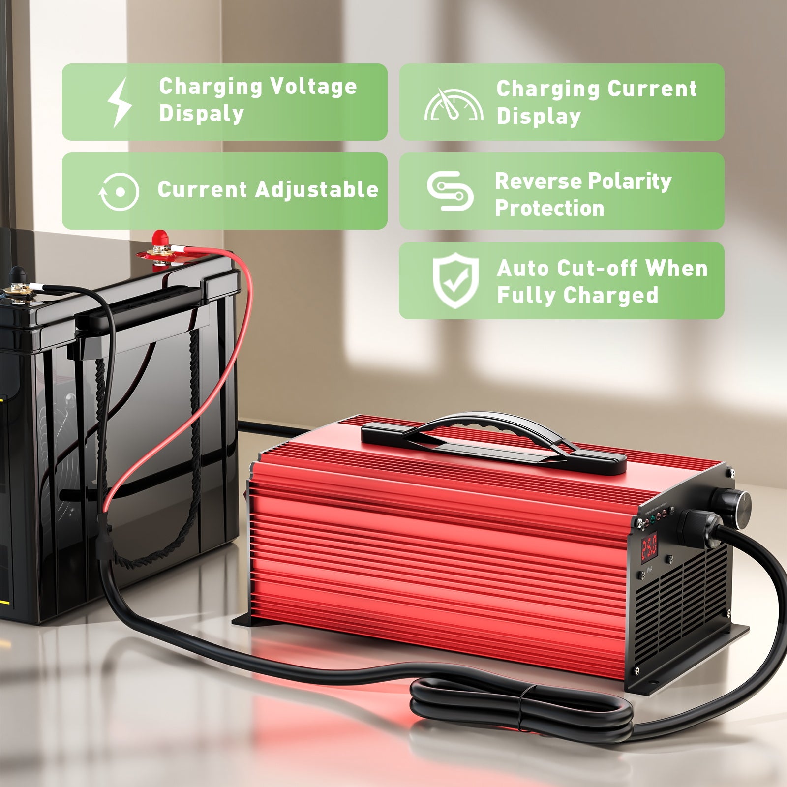 NOEIFEVO 54.6V 25A Lithium-batteriladdare för 48.1V (48V) 13S Lithium-Li-Ion-Lipo-batteri, LCD-skärm, justerbar ström, laddare för elcykel, scooter, elektrisk motorcykel