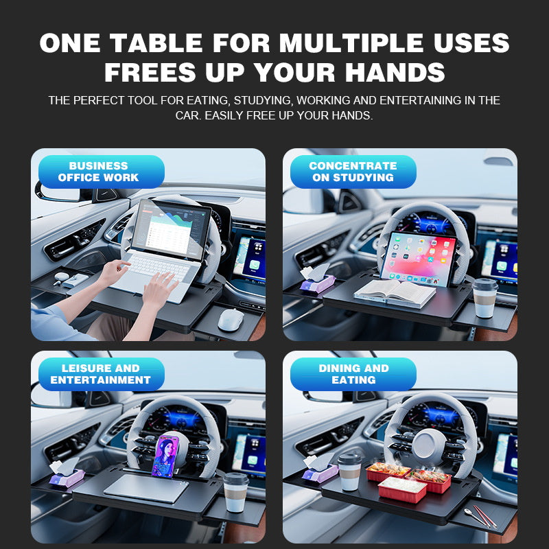 Multifunktionelt ratbord til bilen – ideelt til spisning, arbejde eller som laptop-bord på farten Portable Car Tray Table for all vehicles