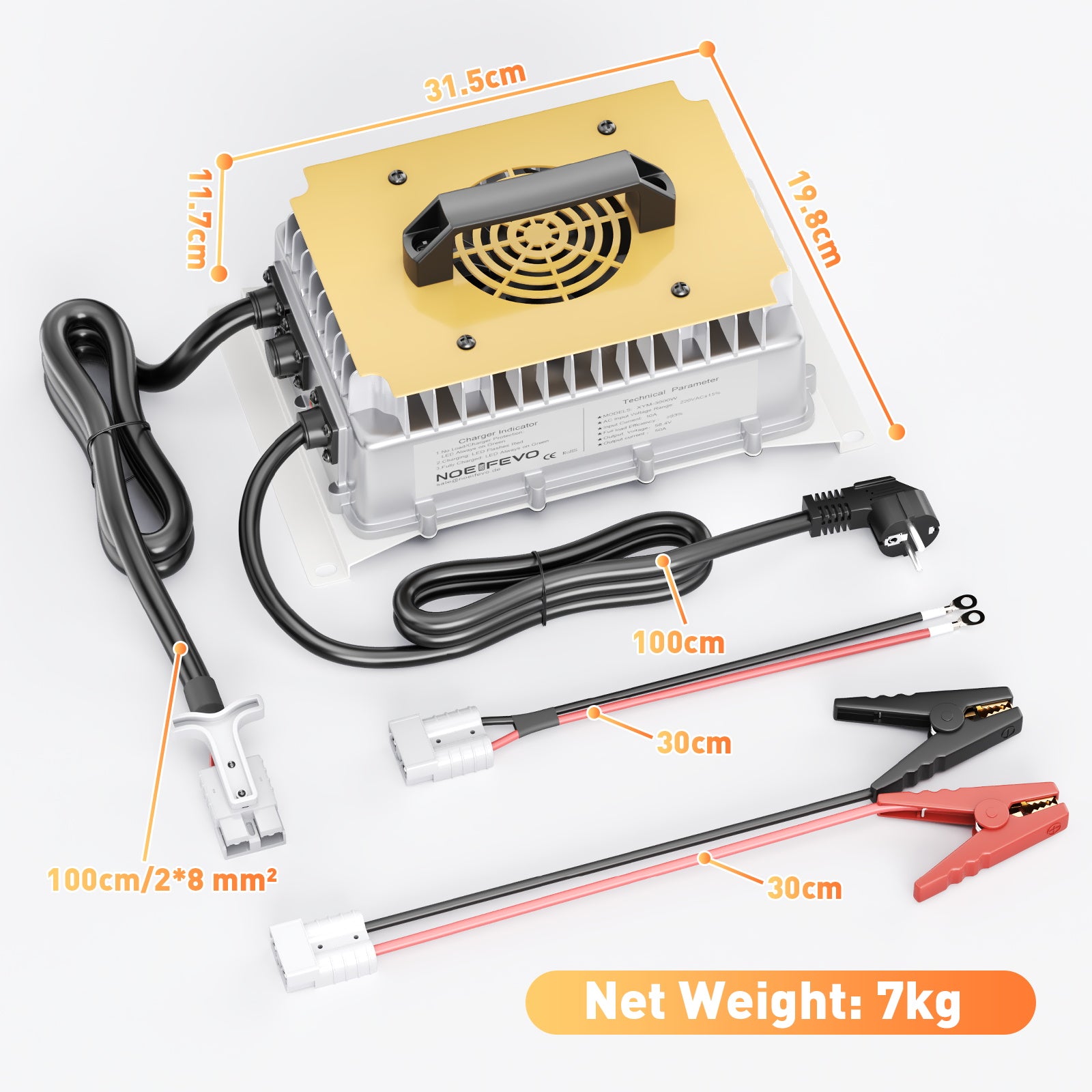 NOEIFEVO 58.4V 50A LiFePO4 akkulaturi 51.2V (48V) 16S LiFePO4 akulle, vedenpitävä, 0V BMS aktivoitu