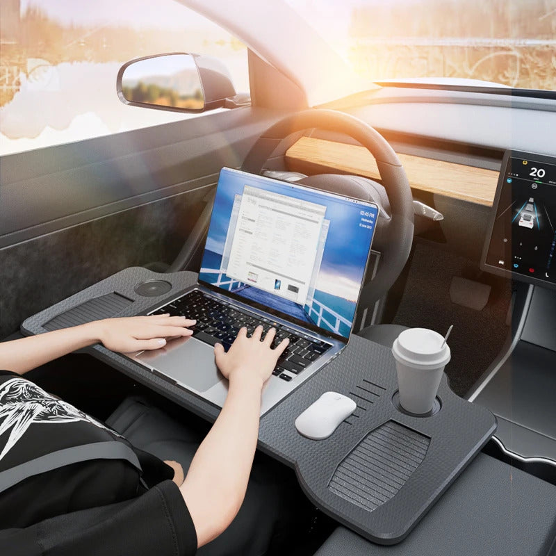 Kannettava pöytä Tesla Model 3 / Y / S - ohjauspyöräpöytä kannettavalle tietokoneelle, taitettava etupöytä työskentelyyn ja syömiseen (77,5 × 30 cm)