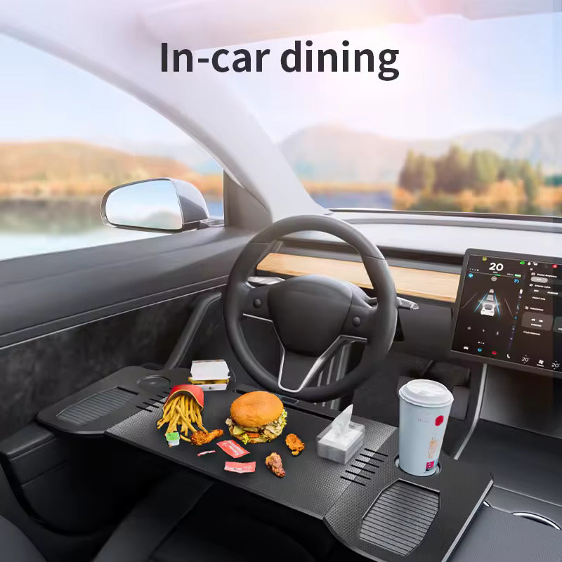 Kannettava pöytä Tesla Model 3 / Y / S - ohjauspyöräpöytä kannettavalle tietokoneelle, taitettava etupöytä työskentelyyn ja syömiseen (77,5 × 30 cm)