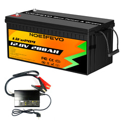 NOEIFEVO 12.8V 200Ah LiFePO4 Lithium Batterie, 2560Wh Lithium Batterie mit 100A BMS, 4000+ Ladezyklen, mit 14.6V 40A Ladegerät