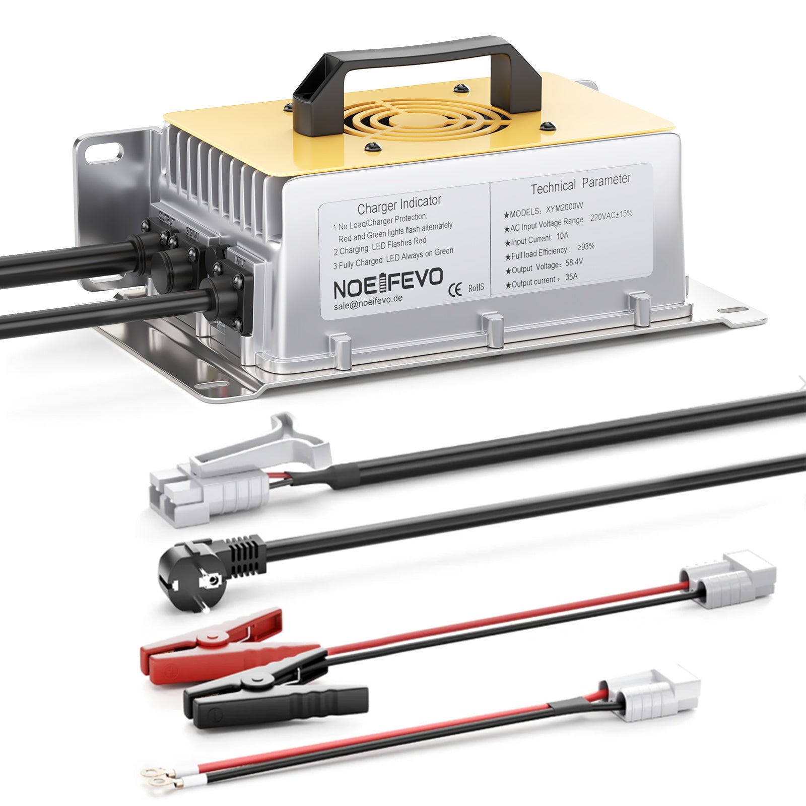 NOEIFEVO 58.4V 30A LiFePO4 Akku Ladegerät für 51.2V(48V) 16S LiFePO4 Batterie, wasserdicht, 0V BMS Aktiviert