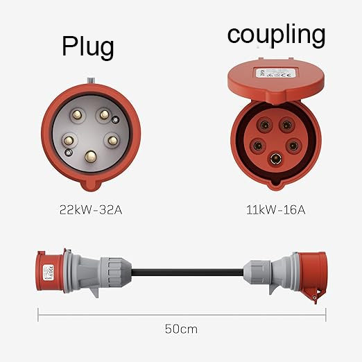 Adaptér CEE 32A zástrčka na 16A spojku, 3fázový 400V adaptér pro 11KW nabíječku EV