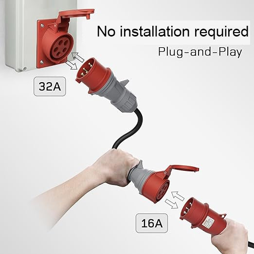 Adaptér CEE 32A zástrčka na 16A spojku, 3fázový 400V adaptér pro 11KW nabíječku EV