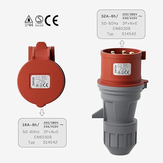 Adaptér CEE 32A zástrčka na 16A spojku, 3fázový 400V adaptér pro 11KW nabíječku EV