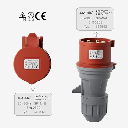 CEE-Adapter 32A-Stecker auf 16A-Kupplung, 3-Phasen 400V-Adapter für 11KW EV-Ladegerät