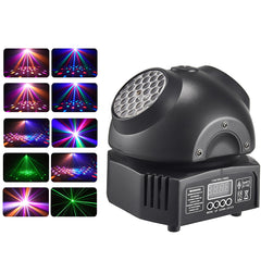 36W mini-discolys, RGBW LED-partybelysning, dobbel moving-head-spot, DMX512 DJ-utstyr, stroboskop-sceneeffekt for nattklubb, bar og show
