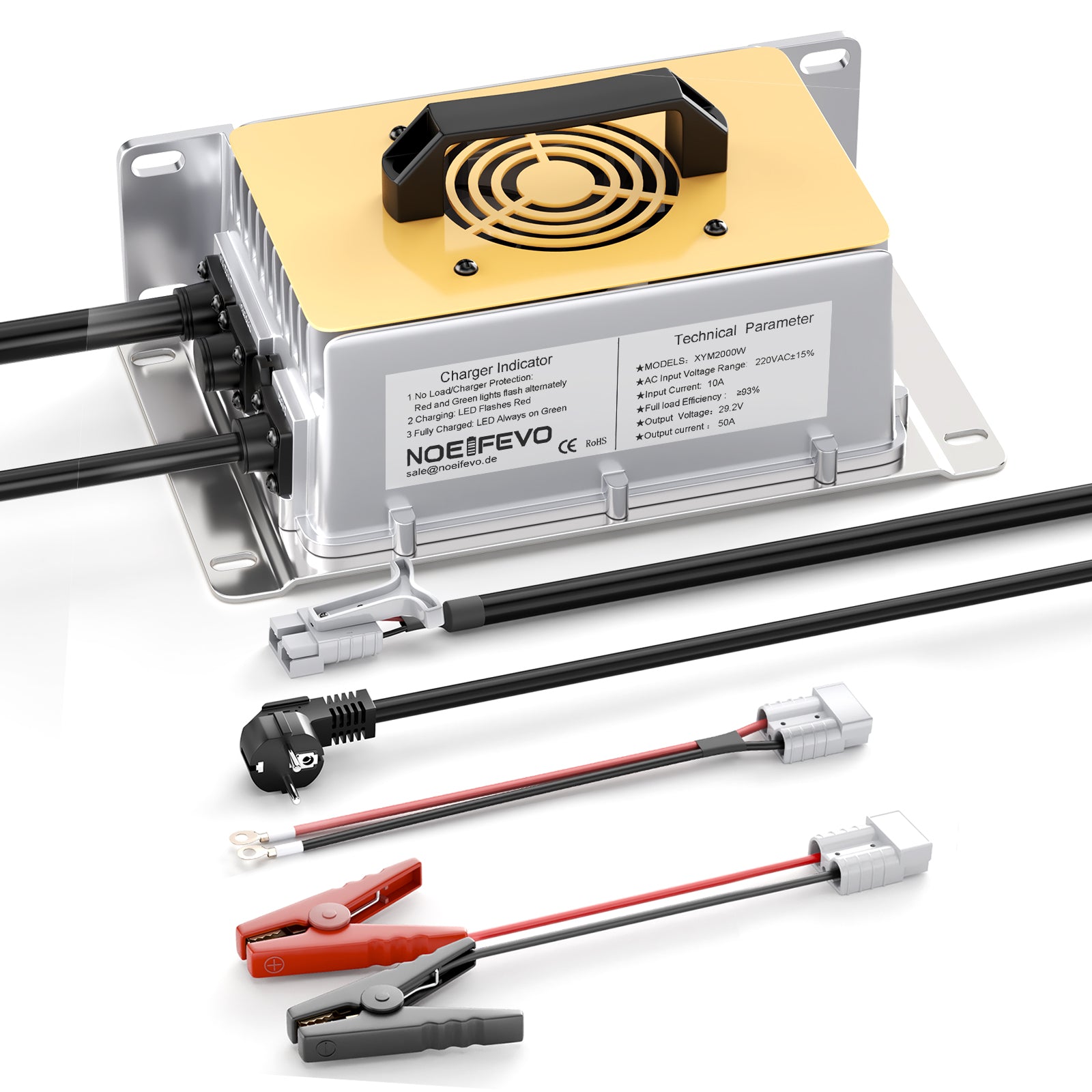 NOEIFEVO 29.2V 50A מטען מהיר לסוללת 24V 25.6V Lithium LiFePO4, עמיד למים, 0V BMS Activate