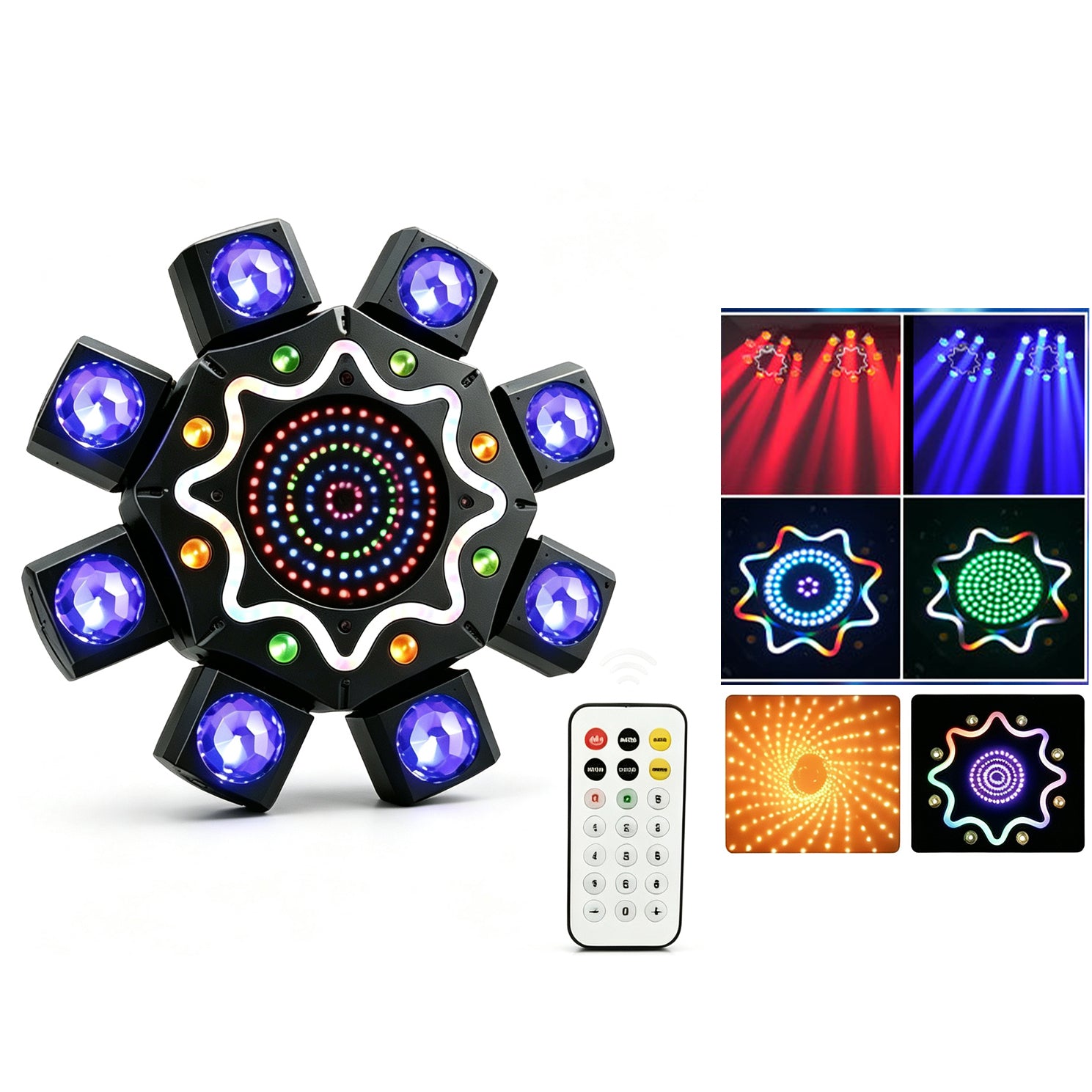 150W 8-Arm RGB Laser Moving Head Licht DJ Party Bühnenlicht, mit Fernbedienung, DMX512 Disco Licht für Party Konzert Bar Feiertage
