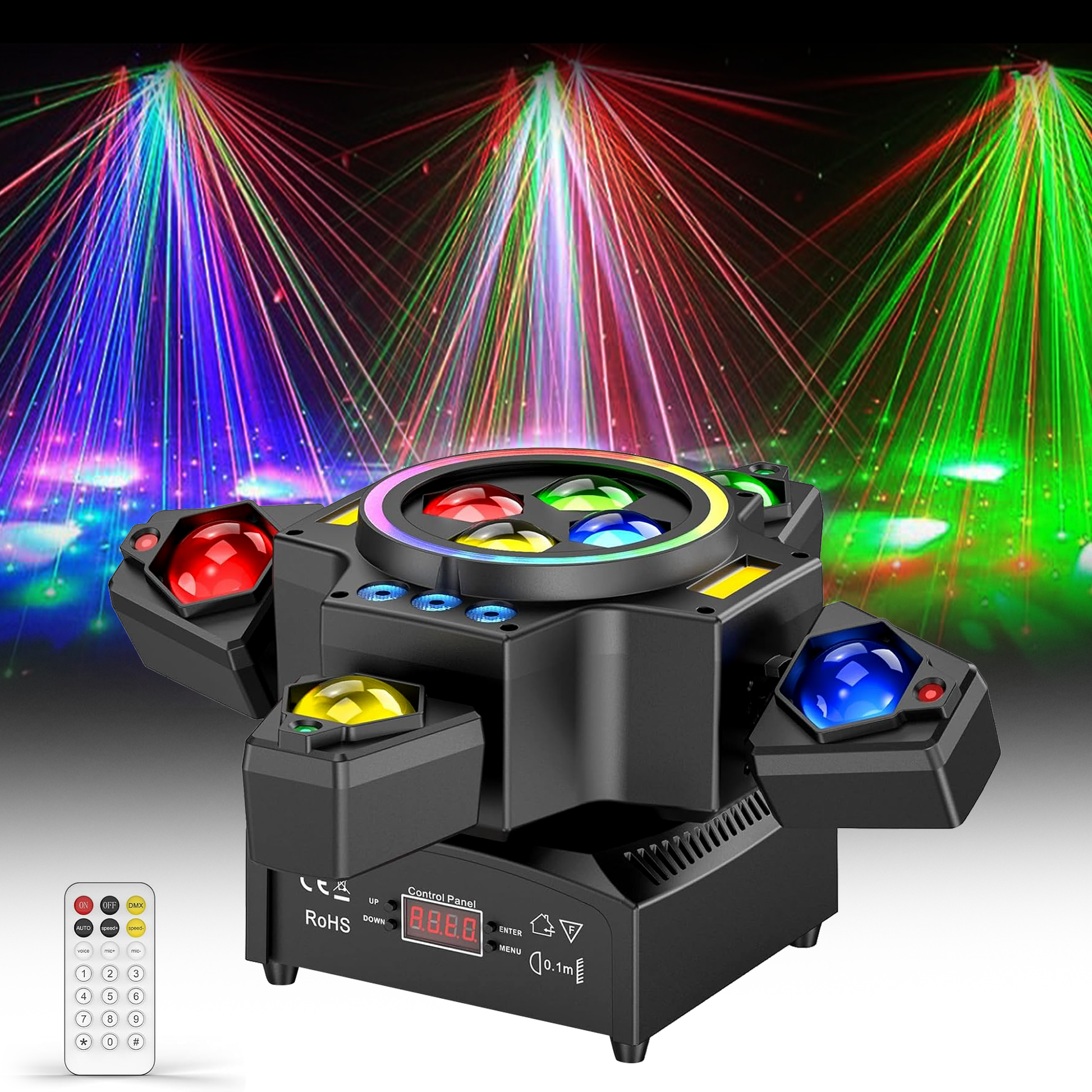 120W Bühnenlicht 4-in-1 RGBW Moving Head Lichteffekt Laserlicht Schein – Smart LifePO4 Batterie & Heimspeicherung von Energie & Intelligentes Ladegerät